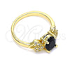 Oro Laminado Multi Stone Ring, Gold Filled Style Leaf Design, with Black and White Cubic Zirconia, Polished, Golden Finish, 01.284.0050.1.06 (Size 6)