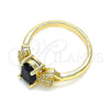 Oro Laminado Multi Stone Ring, Gold Filled Style Leaf Design, with Black and White Cubic Zirconia, Polished, Golden Finish, 01.284.0050.1.06 (Size 6)