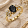 Oro Laminado Multi Stone Ring, Gold Filled Style Leaf Design, with Black and White Cubic Zirconia, Polished, Golden Finish, 01.284.0050.1.06 (Size 6)