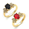 Oro Laminado Multi Stone Ring, Gold Filled Style Leaf Design, with Black and White Cubic Zirconia, Polished, Golden Finish, 01.284.0050.1.06 (Size 6)