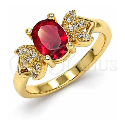 Oro Laminado Multi Stone Ring, Gold Filled Style Leaf Design, with Garnet and White Cubic Zirconia, Polished, Golden Finish, 01.284.0050.07 (Size 7)