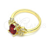 Oro Laminado Multi Stone Ring, Gold Filled Style Leaf Design, with Garnet and White Cubic Zirconia, Polished, Golden Finish, 01.284.0050.08 (Size 8)
