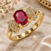 Oro Laminado Multi Stone Ring, Gold Filled Style Leaf Design, with Garnet and White Cubic Zirconia, Polished, Golden Finish, 01.284.0050.08 (Size 8)