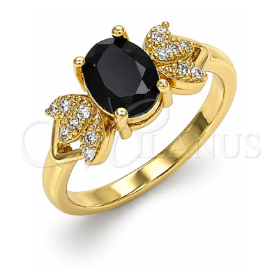 Oro Laminado Multi Stone Ring, Gold Filled Style Leaf Design, with Black and White Cubic Zirconia, Polished, Golden Finish, 01.284.0050.1.08 (Size 8)