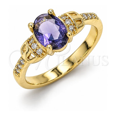 Oro Laminado Multi Stone Ring, Gold Filled Style with Amethyst and White Cubic Zirconia, Polished, Golden Finish, 01.284.0051.1.06 (Size 6)