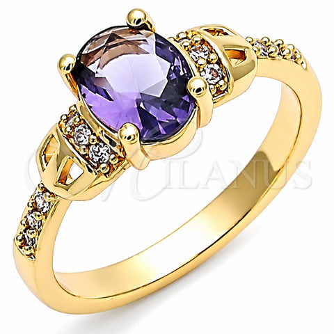 Oro Laminado Multi Stone Ring, Gold Filled Style with Amethyst and White Cubic Zirconia, Polished, Golden Finish, 01.284.0051.1.07 (Size 7)