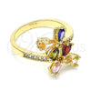 Oro Laminado Multi Stone Ring, Gold Filled Style Teardrop Design, with Multicolor Cubic Zirconia, Polished, Golden Finish, 01.221.0004.09 (Size 9)