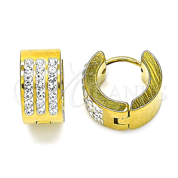 Stainless Steel Hoop Earrings — Huggie Hoop with White Crystal Polished 02. — main product view — SKU 142451 | Acero Inoxidable aretes de aro — Huggie Hoop with cristal blanco pulido 02. — SKU 142451