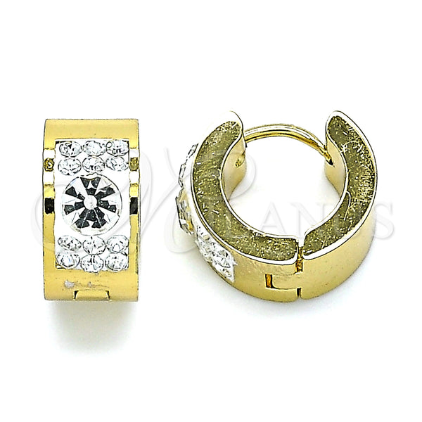 Stainless Steel Hoop Earrings — Huggie Hoop with White Crystal Polished 02. — main product view — SKU 142453 | Acero Inoxidable aretes de aro — Huggie Hoop with cristal blanco pulido 02. — SKU 142453