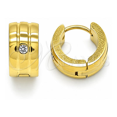 Stainless Steel Huggie Hoop, with White Crystal, Polished, Golden Finish, 02.384.0022.12