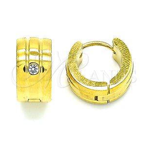 Stainless Steel Hoop Earrings — Huggie Hoop with White Crystal Polished 02. — main product view — SKU 142459 | Acero Inoxidable aretes de aro — Huggie Hoop with cristal blanco pulido 02. — SKU 142459