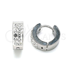 Stainless Steel Hoop Earrings — Huggie Hoop with White Crystal Polished 02. — main product view — SKU 142460 | Acero Inoxidable aretes de aro — Huggie Hoop with cristal blanco pulido 02. — SKU 142460