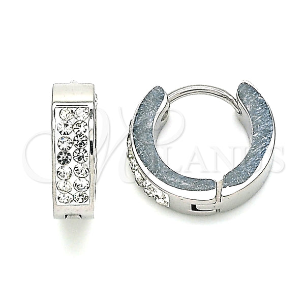Stainless Steel Hoop Earrings — Huggie Hoop with White Crystal Polished 02. — main product view — SKU 142461 | Acero Inoxidable aretes de aro — Huggie Hoop with cristal blanco pulido 02. — SKU 142461
