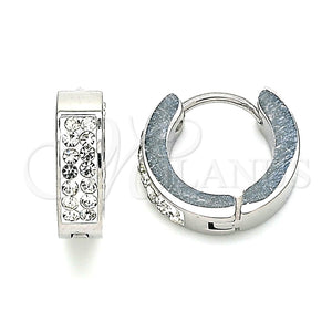 Stainless Steel Hoop Earrings — Huggie Hoop with White Crystal Polished 02. — main product view — SKU 142461 | Acero Inoxidable aretes de aro — Huggie Hoop with cristal blanco pulido 02. — SKU 142461