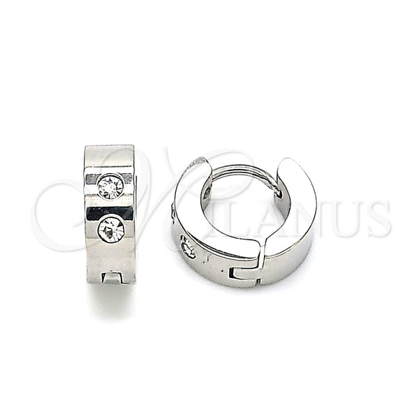 Stainless Steel Huggie Hoop, with White Crystal, Polished, Steel Finish, 02.384.0028.10