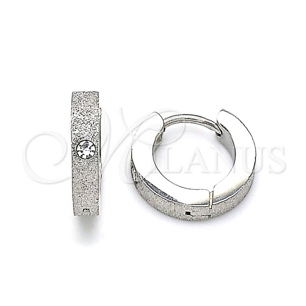 Stainless Steel Hoop Earrings — Huggie Hoop with White Crystal Matte 02. — main product view — SKU 142467 | Acero Inoxidable aretes de aro — Huggie Hoop with cristal blanco Matte 02. — SKU 142467