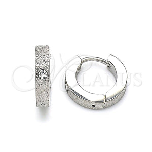 Stainless Steel Hoop Earrings — Huggie Hoop with White Crystal Matte 02. — main product view — SKU 142467 | Acero Inoxidable aretes de aro — Huggie Hoop with cristal blanco Matte 02. — SKU 142467