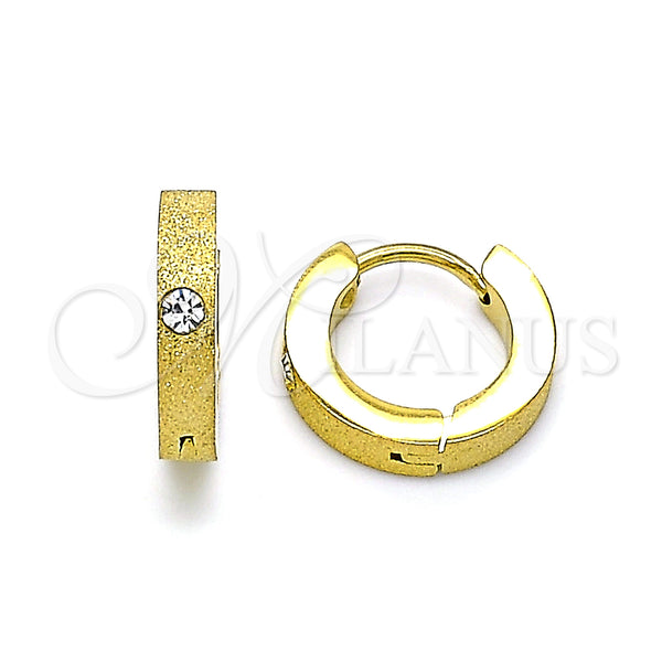 Stainless Steel Hoop Earrings — Huggie Hoop with White Crystal Matte 02. — main product view — SKU 142468 | Acero Inoxidable aretes de aro — Huggie Hoop with cristal blanco Matte 02. — SKU 142468