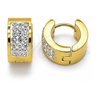 Stainless Steel Huggie Hoop, with White Crystal, Polished, Golden Finish, 02.384.0031.1.12