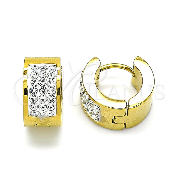 Stainless Steel Hoop Earrings — Huggie Hoop with White Crystal Polished 02. — main product view — SKU 142472 | Acero Inoxidable aretes de aro — Huggie Hoop with cristal blanco pulido 02. — SKU 142472