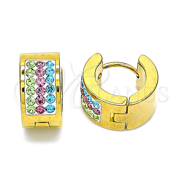 Stainless Steel Hoop Earrings — Huggie Hoop with Multicolor Crystal Polished 02. — main product view — SKU 142473 | Acero Inoxidable aretes de aro — Huggie Hoop with Multicolor cristal pulido 02. — SKU 142473