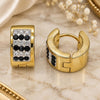 Stainless Steel Huggie Hoop, with Black and White Crystal, Polished, Golden Finish, 02.384.0032.1.12