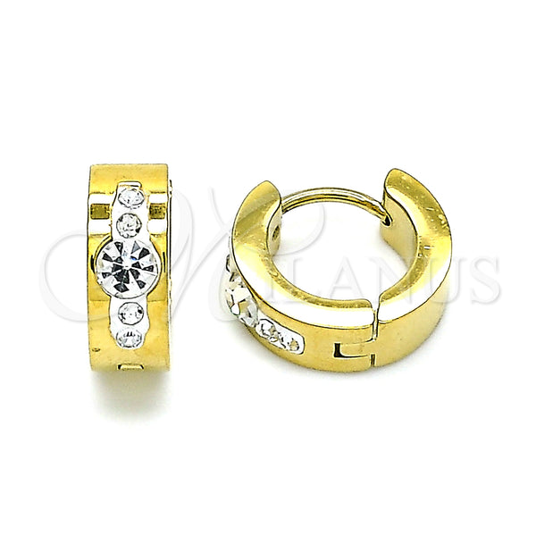 Stainless Steel Huggie Hoop, with White Crystal, Polished, Golden Finish, 02.384.0034.12