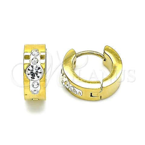 Stainless Steel Huggie Hoop, with White Crystal, Polished, Golden Finish, 02.384.0034.12
