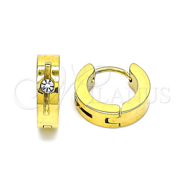 Stainless Steel Huggie Hoop, with White Crystal, Polished, Golden Finish, 02.384.0035.12