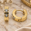 Stainless Steel Huggie Hoop, with White Crystal, Polished, Golden Finish, 02.384.0036.1.12