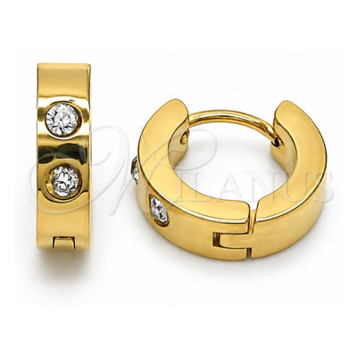 Stainless Steel Huggie Hoop, with White Crystal, Polished, Golden Finish, 02.384.0036.1.12
