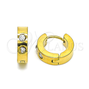 Stainless Steel Hoop Earrings — Huggie Hoop with White Crystal Polished 02. — main product view — SKU 142483 | Acero Inoxidable aretes de aro — Huggie Hoop with cristal blanco pulido 02. — SKU 142483