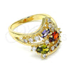 Oro Laminado Multi Stone Ring, Gold Filled Style with Multicolor Cubic Zirconia, Polished, Golden Finish, 01.221.0006.1.09 (Size 9)
