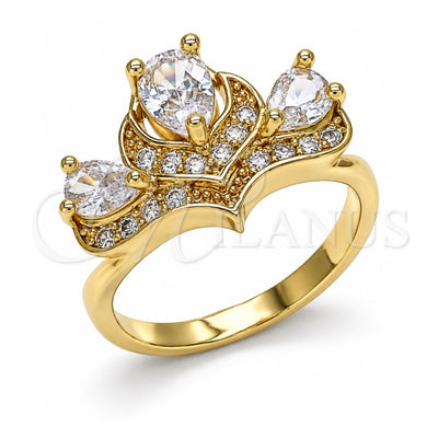 Oro Laminado Multi Stone Ring, Gold Filled Style Teardrop Design, with White Cubic Zirconia, Polished, Golden Finish, 01.221.0007.09 (Size 9)
