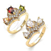 Oro Laminado Multi Stone Ring, Gold Filled Style Teardrop Design, with White Cubic Zirconia, Polished, Golden Finish, 01.221.0007.09 (Size 9)