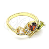 Oro Laminado Multi Stone Ring, Gold Filled Style Teardrop Design, with Multicolor Cubic Zirconia, Polished, Golden Finish, 01.221.0007.1.09 (Size 9)