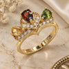 Oro Laminado Multi Stone Ring, Gold Filled Style Teardrop Design, with Multicolor Cubic Zirconia, Polished, Golden Finish, 01.221.0007.1.09 (Size 9)