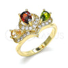 Oro Laminado Multi Stone Ring, Gold Filled Style Teardrop Design, with Multicolor Cubic Zirconia, Polished, Golden Finish, 01.221.0007.1.09 (Size 9)