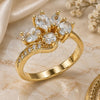 Oro Laminado Multi Stone Ring, Gold Filled Style Teardrop Design, with White Cubic Zirconia, Polished, Golden Finish, 01.221.0008.09 (Size 9)