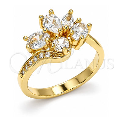 Oro Laminado Multi Stone Ring, Gold Filled Style Teardrop Design, with White Cubic Zirconia, Polished, Golden Finish, 01.221.0008.09 (Size 9)