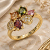 Oro Laminado Multi Stone Ring, Gold Filled Style Teardrop Design, with Multicolor Cubic Zirconia, Polished, Golden Finish, 01.221.0010.1.09 (Size 9)
