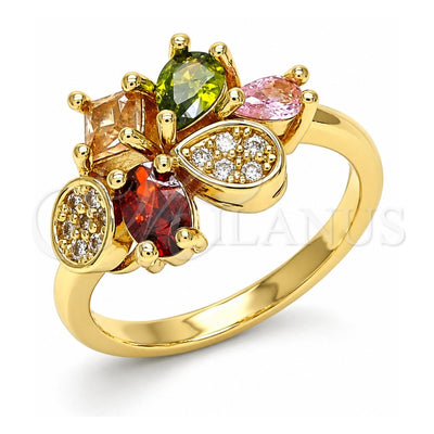 Oro Laminado Multi Stone Ring, Gold Filled Style Teardrop Design, with Multicolor Cubic Zirconia, Polished, Golden Finish, 01.221.0010.1.09 (Size 9)