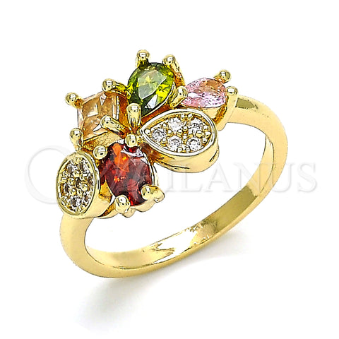 Oro Laminado Multi Stone Ring, Gold Filled Style Teardrop Design, with Multicolor Cubic Zirconia, Polished, Golden Finish, 01.221.0010.1.09 (Size 9)