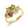 Oro Laminado Multi Stone Ring, Gold Filled Style Teardrop Design, with Multicolor Cubic Zirconia, Polished, Golden Finish, 01.221.0010.1.09 (Size 9)