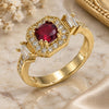 Oro Laminado Multi Stone Ring, Gold Filled Style Baguette Design, with Garnet and White Cubic Zirconia, Polished, Golden Finish, 01.221.0013.09 (Size 9)