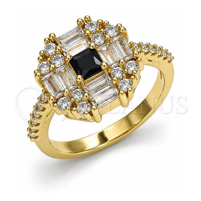 Oro Laminado Multi Stone Ring, Gold Filled Style with Black and White Cubic Zirconia, Polished, Golden Finish, 01.221.0015.2.09 (Size 9)