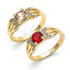 Oro Laminado Multi Stone Ring, Gold Filled Style with Garnet Cubic Zirconia and White Crystal, Polished, Golden Finish, 01.284.0052.1.07 (Size 7)
