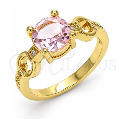 Oro Laminado Multi Stone Ring, Gold Filled Style with Pink and White Cubic Zirconia, Polished, Golden Finish, 01.284.0053.06 (Size 6)