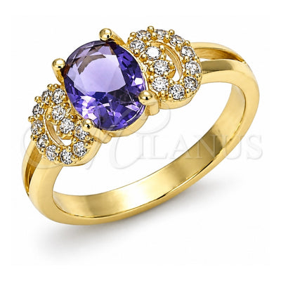 Oro Laminado Multi Stone Ring, Gold Filled Style with Amethyst and Pink Cubic Zirconia, Polished, Golden Finish, 01.284.0048.1.07 (Size 7)