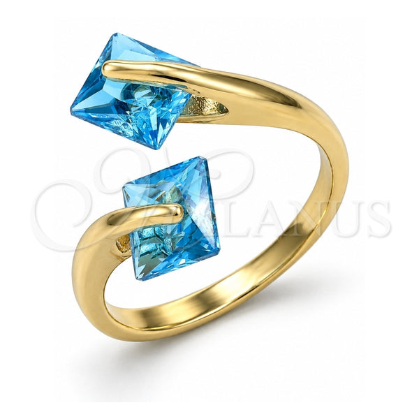 Oro Laminado Multi Stone Ring, Gold Filled Style with Blue Topaz Cubic Zirconia, Polished, Golden Finish, 01.284.0054 (One size fits all)